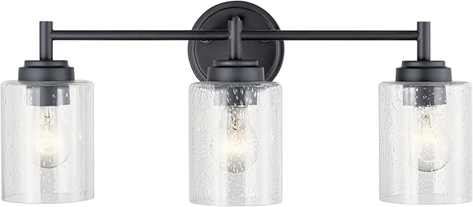 Kichler Winslow 21.5” Vanity Light in Black with Clear Seeded Glass, 3-Light Modern Bathroom Lighting Fixture, 45886BK