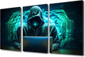 TUMOVO 3 Panels Canvas Wall Art Hacker Malware Canvas Prints Modern Artwork for Home Walls Living Room Decor AI Big Data Posters and Prints Stretched and Framed Ready to Hang, 36" Wx24 H