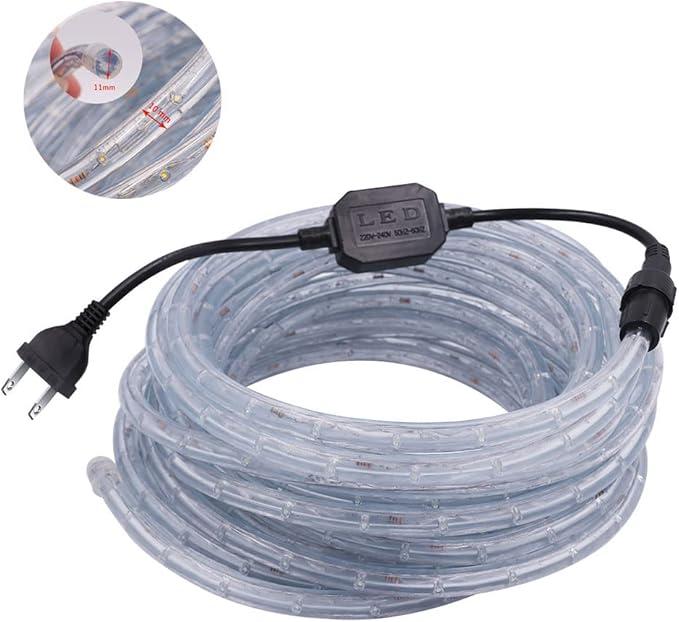23ft 2-Wire Waterproof 1/2" LED Rope Light Kit, 110V-120V PVC 30 LED/M Tube Lights Strip for Background, Outdoor, Christmas, Home Decoration(Warm White)