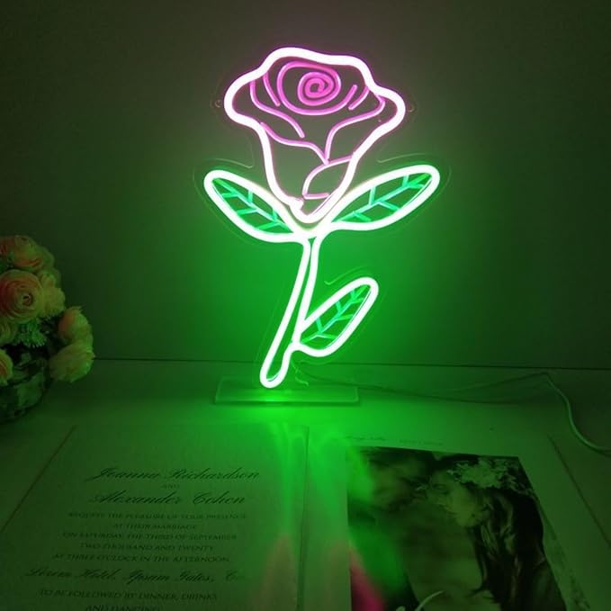 Rose LED Neon Sign for Wall Decor USB Adjustable Brightness Living Room Bars Barbers Pub Wedding Party Salon Club Gatherings Gaming Room Man Cave Halloween Christmas Birthday Art Wall Decor