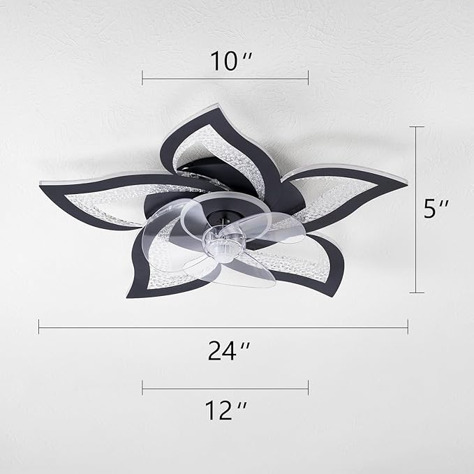 Ceiling Fan with Lights Remote Control, Black Personalized Ceiling Fan with Light, 6 Speeds 3 Light Color Flush Mount Ceiling Fan for Kitchen Bedroom