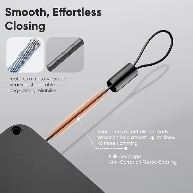 LAKIRA Retractable Automatic Door Closer with Anti-Slam Function - No-Screw Install for Standard, Screen & Sliding Doors - S304 Steel Cable with Powerful 3.5lb Closing Force (1 Pack Black)