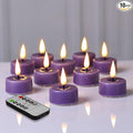 Eywamage Purple Flameless Wax Tealights with Remote Batteries, Flickering LED Tea Votive Candles Set of 10