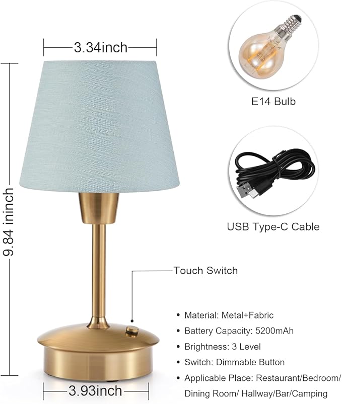 UMEXUS 2 Pack Small Cordless Table Lamp, 5200mAh Battery Operated Touch Lamps for Restaurant Dinner Table Rechargeable Dimmable Portable Night Light for Bedside Dining Room Patio Kitchen Outdoor