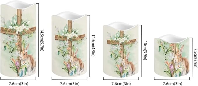 Easter Bunny and Ccoss Plastic Flameless Candles with Remote Control and Timer LED Flickering Battery Electric Pillar Candles for Table Easter Decoration