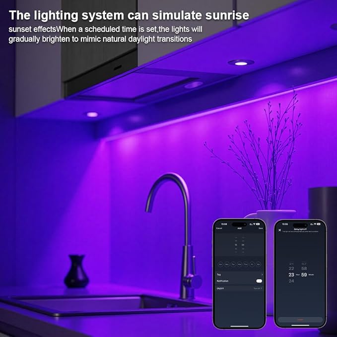 6 Pack Smart Under Cabinet Lights, WiFi RGB LED Strip with Alexa & Google Assistant, App & Remote Control, Dimmable, Music Sync, Timer for Kitchen, Bedroom, Counter Lighting