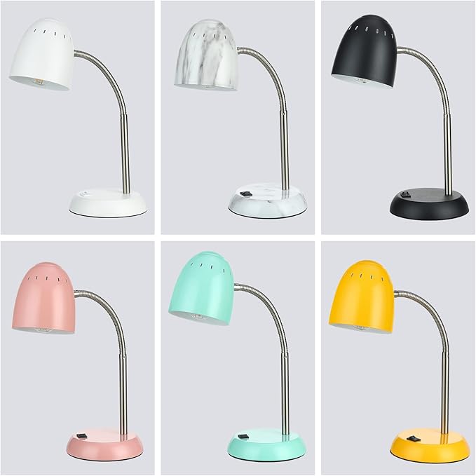 Eye-Caring Table Lamp of Simple Designs Home E26 Led Screw Basic Metal Desk Lamp with Flexible Gooseneck Hose Neck Study Lamp for Bedroom Office Living Room Convenient On/Off Switch(Yellow)