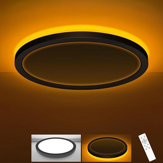zemty 9 Inch LED Ceiling Light with Night Light 1800K, 3000K/4000K/6500K Dimmable Light Fixtures with Remote Control,15W 1500lm Flush Mount Ceiling Lamp for Bedroom LivingRoom Bathroom Kitchen-Black
