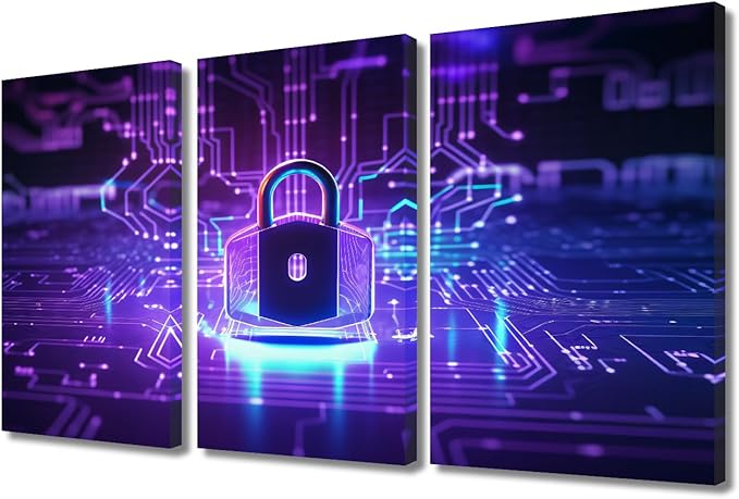 TUMOVO Artificial Intelligence Wall Art 3 Pieces Cyber Security Concept Pictures Print on Canvas Wall Art for Home Office Wall Decoration, Wooden Framed Ready to Hang, 36" Wx24 H