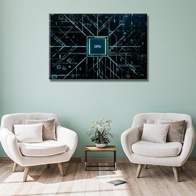 LSIUHWUWI Wall Decor CPU Concept Wall Art CPU and Circuit Board Pattern Wall Decor for Living Room 1 Piece Contemporary Home Decor Print on Canvas Ready to Hang 16X24 INCH