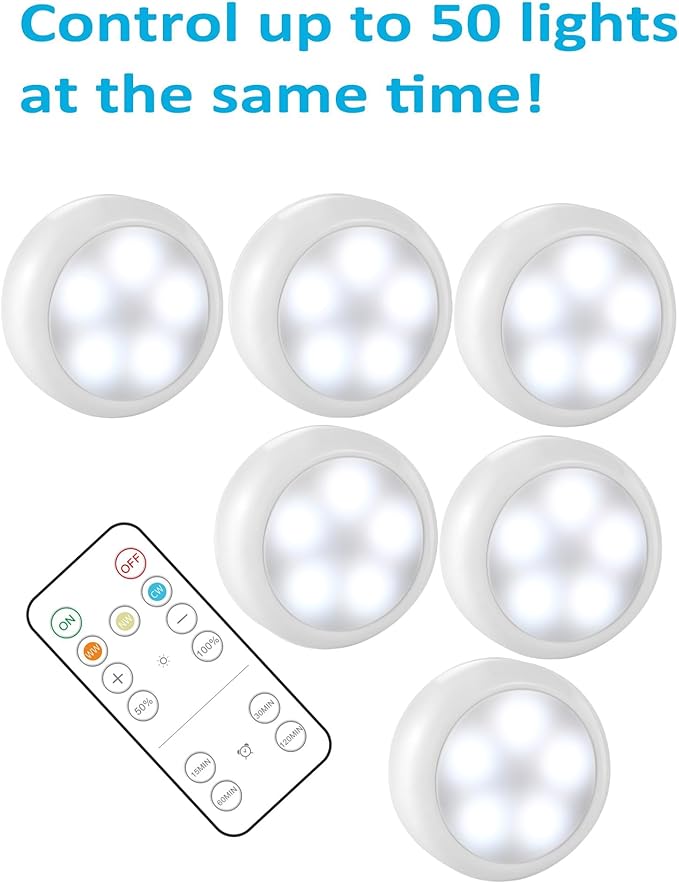 BLS Wireless LED Puck Lights with Remote Control, AA-1030 Battery Operated Lights with 3 AA Batteries, Stick on LED Under Cabinet Lighting with Timer& Dimmable, Cool White and Warm White (3 Pack)