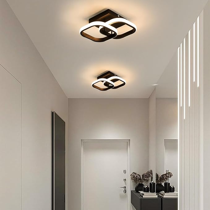 Modern LED Ceiling Light with Motion Sensor,22W Close to Ceiling Light Fixtures,Warm White 3000K Black 10 Inch Square Design Flush Mount Ceiling Light for Hallway Porch Stair Closet Basement