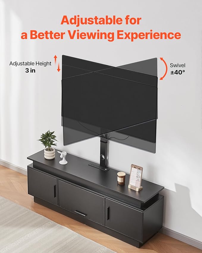 VEVOR 52" TV Stand with Mount for up to 75 in TVs, Entertainment Center with Power Outlet & LED Lights, Height Adjustable TV Console with Mount with 3 Tiers Storage Cabinets for Bedroom, Living Room
