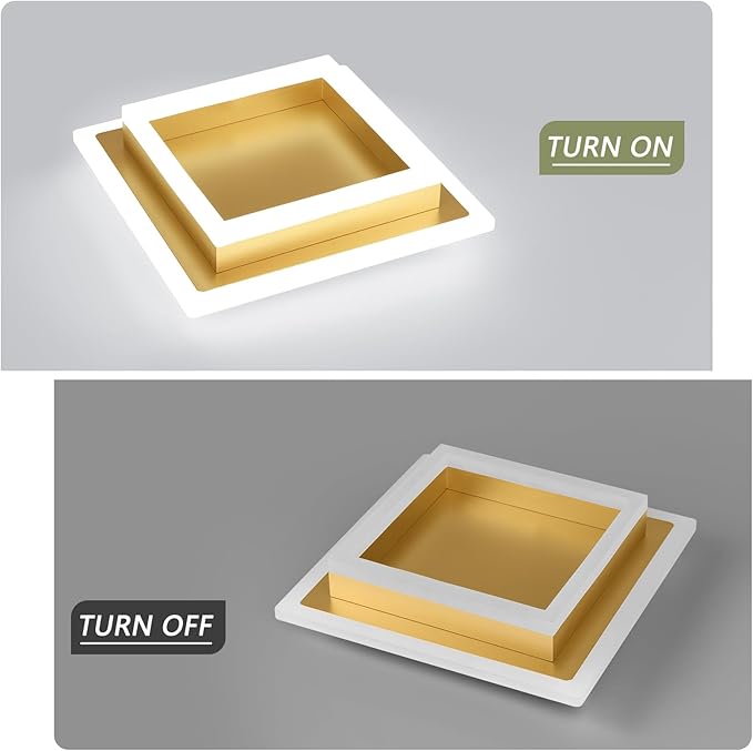Modern LED Ceiling Lights, Gold Kitchen Ceiling Light, 32W LED Hallway Ceiling Light Fixtures, Flush Mount Ceiling Lights for Bedroom Dining Room Kitchen Bathroom(Gold) 2 Pack