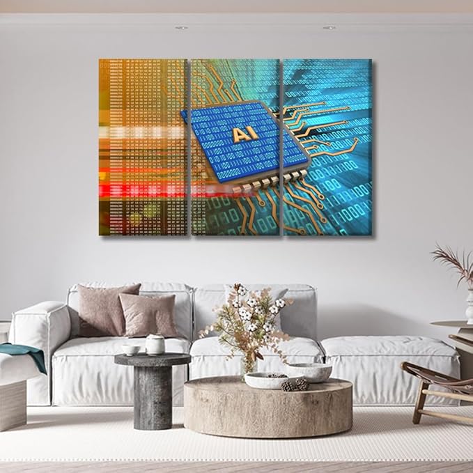LSIUHWUWI Modern Wall Art Multi Panel CPU Wall Art Electronic Board over Digital Background Picture Prints on Canvas Print Art for Bedroom Living Room Decoration,Framed Ready to Hang, 20x40inchx3