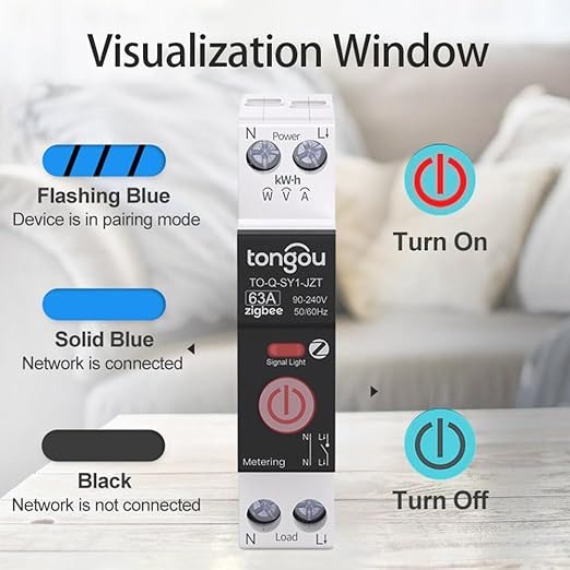 ZigBee DIY Smart Switch 63A| DIN Rail Switch| 1P+N 90-240VAC| Real-time Power Monitoring| Remote Control and Set Timer for Home Automation| Support Tuya/Smart Life| Voice Control| FCC Certified