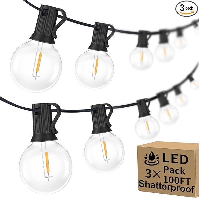 Bosceos 300ft (100ft*3) Outdoor G40 LED Globe String Lights Dimmable Waterproof Shatterproof Light Strings Connectable Commercial Hanging Lights for Christmas Patio House Backyard Balcony Party