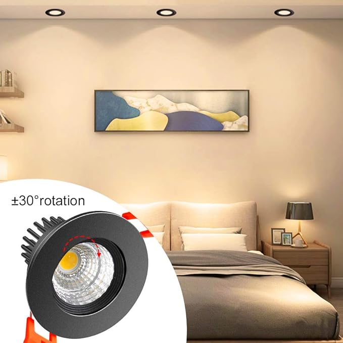 inShareplus 2 Inch LED Downlight, 3W Recessed Lighting COB Dimmable, 3000K Warm White, CRI80, Black Trim, Ceiling Lights with LED Driver, 1 Pack