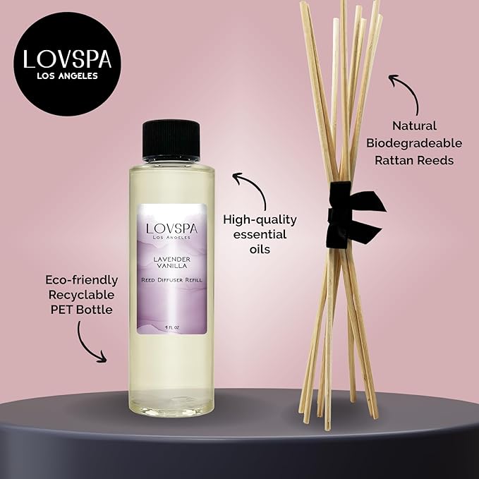 LOVSPA Lavender Vanilla Diffuser Oil - Luxury Essential Oils for Diffuser Refill & Air Freshener Room Spray - Long-Lasting & Natural Home Fragrance, Scented Oil for Diffusers, USA Made, 4oz