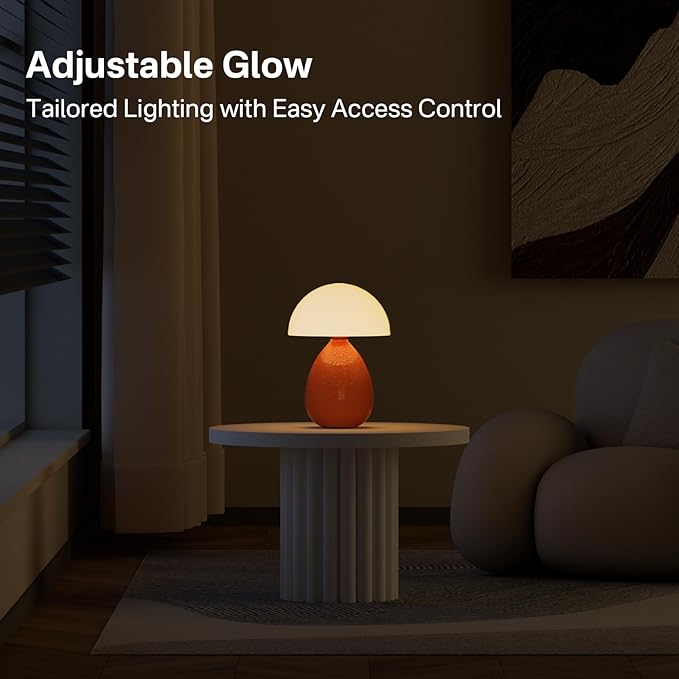 Mushroom Lamp Table Lamp for Bedroom,Ice Crackle Desk Lamp Bedside Small Lamps for Living Room Night Stands,Table Lamps Cute Modern Mid Century Lamps (Orange-Ice Crackle)