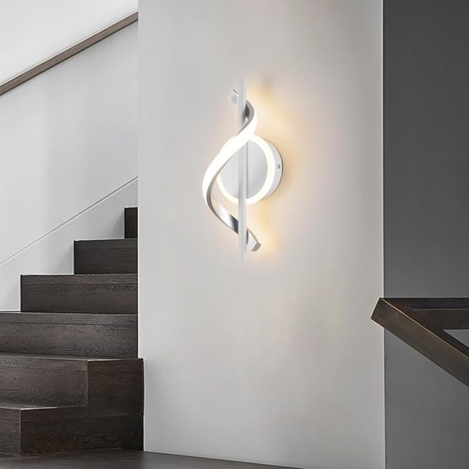Modern Wall Sconces Sets of 2, 12W LED Wall Lights, Modern Spiral Wall Lamp, LED Wall Lamps, 3000K Warm White Light Fixture for Stairs Living Room Bedroom Aisle Hallway