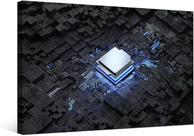 LSIUHWUWI Wall Decor Central Computer Processors CPU Pattern Artwork Pictures Wall Decor for Living Room 1 Piece Contemporary Home Decor Print on Canvas Ready to Hang 12X16 INCH