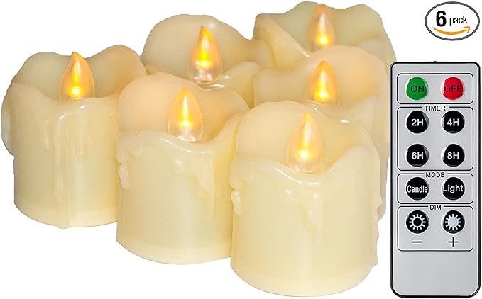 6 Battery Operated LED Votives with Remote Timer Small Unscented Flickering Flameless Electric Candles for Kitchen Home Decor Baptism Wedding Party Decorations Centerpieces Favors Gifts