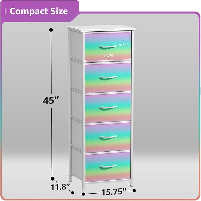 Sorbus Kids Dresser with 5 Drawers - Storage Chest Organizer Nightstand - Steel Frame, Wood Top, Tie-Dye Fabric Bins for Clothes - Wide Furniture for Bedroom, Hallway, Nursery, Closet, & Apartment