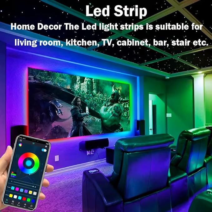 LED Strip Lights for Bedroom 33 FT, IC-RGB LED Lights for Room with Remote Bluetooth APP Control, USB LED Light Strip for Ambient Lighting Room Decor Christmas Halloween
