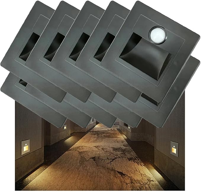 3W Motion Sensor Stair Lights 3000K Recessed LED Step Light Indoor Stair Step Wall Lamp Staircase Bedroom Decoration 10Pcs Black
