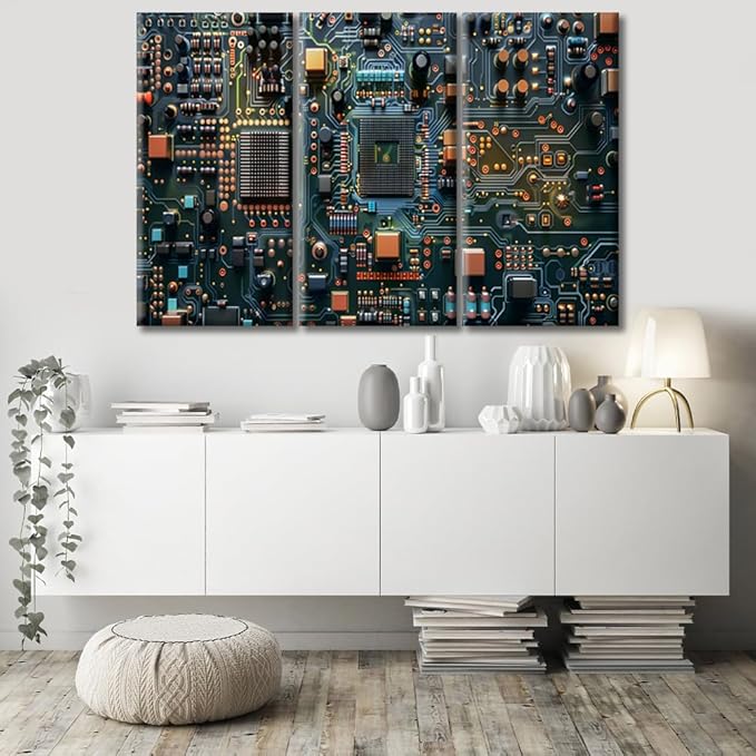 Circuit Board Pictures Canvas Painting Modern Prints Microcontroller Technology Art Posters Prints Paintings Wall Pictures Living Room Stretched and Framed Ready to Hang (42"Wx28"H)