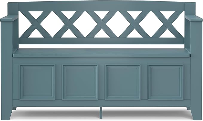SIMPLIHOME Amherst Entryway Storage Bench - 48 inch Wide Solid Wood Hallway Seat in French Blue, Transitional Bench for Entryway or Living Room with Lift-Up Lid and Spacious Storage
