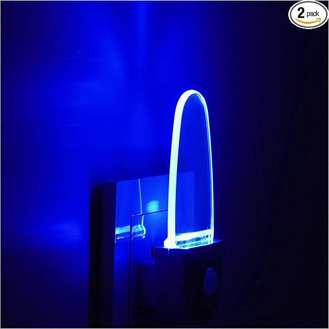 GREENIC Blue Motion Sensor Night Light Plug in 2 Pack, 0.5W LED Motion Detector Night Light Lamp, Automatic Motion Activated Nightlights for Modern Home Decor, Living Room, Bedroom, Bathroom, Kitchen