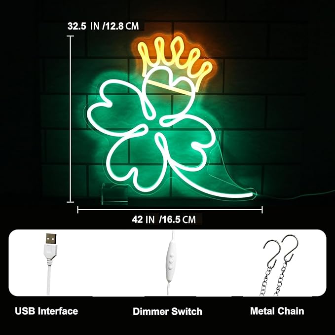 Clover Neon Sign for Wall Decor Dimmable Pink Neon LED Lights Signs for Bar Man Cave Neon Light Up Signs for Bedroom Pub Bar Accessories Decorations Aesthetic Birthday Neon Sign Gifts
