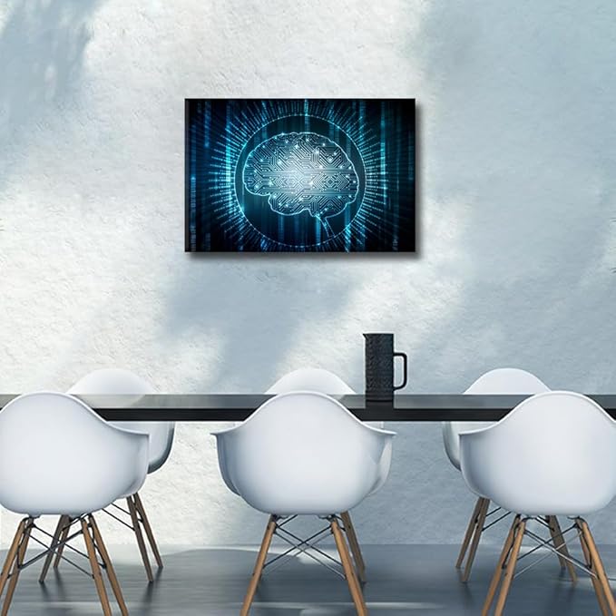TUMOVO Digital Technology Wall Art for Living Room Artificial Intelligence Brain Canvas Wall Art Modern Wall Decor Art for Bedroom Office Paintings Giclee Framed Ready to Hang, 18x12in