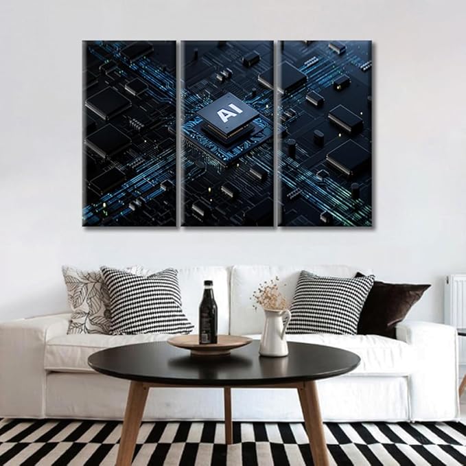 CPU Concept Canvas Wall Art Chip Wall Art for Living Room Artificial Intelligence Concept Pictures for Bedroom Modern Home Decor Office Decorations Artwork Framed Ready to Hang (36"Wx24"H)