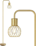Brass Gold Standing Floor Lamp for Living Room - Modern Industrial Design with 6W LED Bulb, Foot Switch, Metal Tall Stand, Minimalist Farmhouse Boho Style for Bedroom & Office