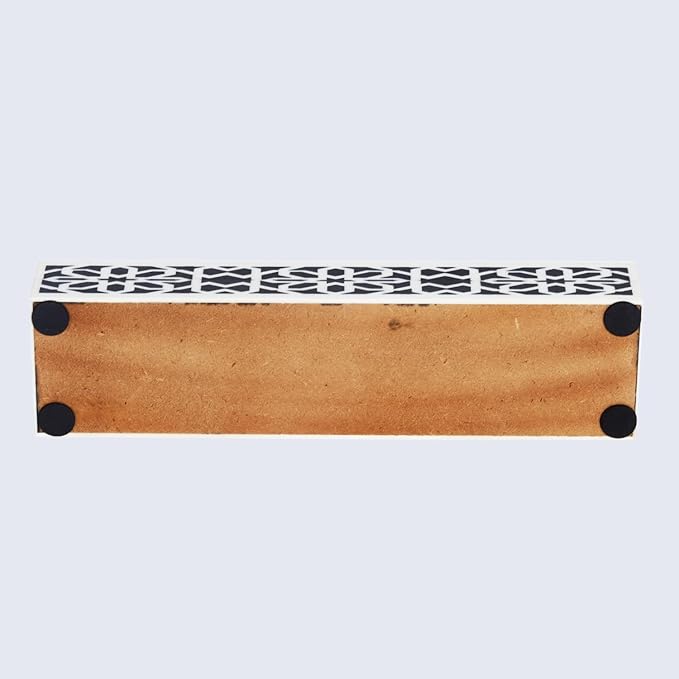 Handicrafts Home Decorative Storage Box with Lid, Black White Shiraz Geometric Pattern Remote Holder, Slim Coffee Table Box, Persian Rosette Lattice Organizer for Shelf & Desk, Shiraz 10x2.5x1.5