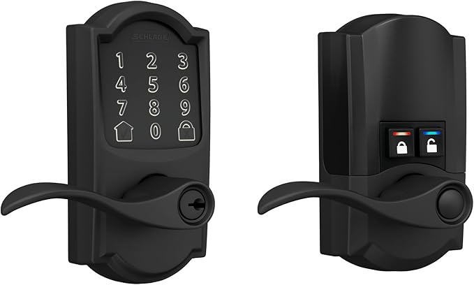 Schlage Encode Smart Wi-Fi Lock with Lever Handle, Touchscreen Keypad, Keyless Entry Door Lock, App Control, Alexa, Google Home and Airbnb Compatible, Matte Black, FE789WB CAM 622 Acc
