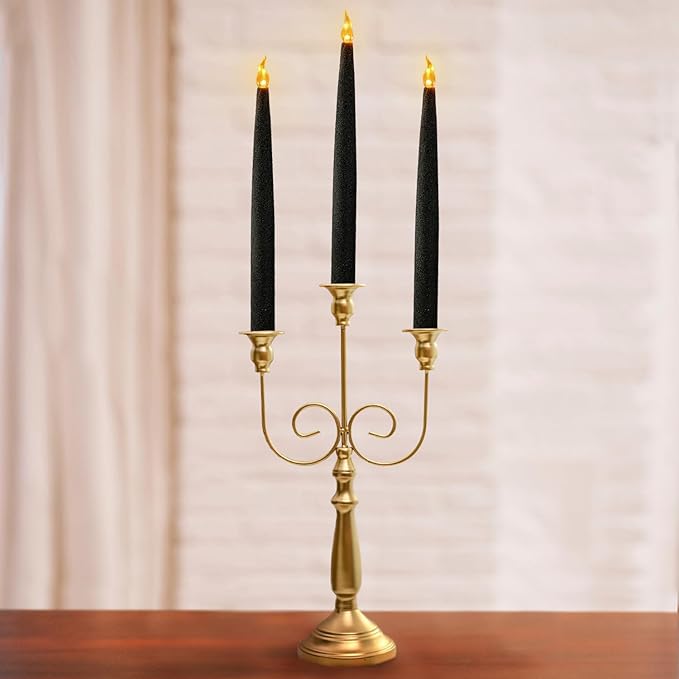 FURORA LIGHTING Black Glittery LED Taper Candles Pack of 4, Flameless Flickering Taper Candles with Timer for Home Décor Holiday Décor, Battery Operated