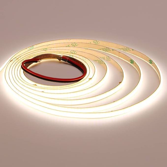 TOPAI 24V COB LED Strip Narrow 5mm Width Natural White 4000K CRI 90+ 4000lm Dotless 16.4ft 400LEDs/M High Density Cuttable Flexible LED Tape Light for Cabinet Home DIY Lighting Projects