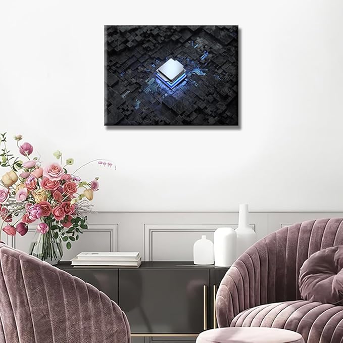 LSIUHWUWI Wall Decor Central Computer Processors CPU Pattern Artwork Pictures Wall Decor for Living Room 1 Piece Contemporary Home Decor Print on Canvas Ready to Hang 12X16 INCH