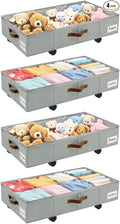 4 Pack Under Bed Storage– 30.5×17×6.5 Inch, Underbed Storage with Wheels Sturdy Sidewalls/Bottom, Clear Cover, Label and PU Handle, Rolling Under Bed Drawers for Clothes, Shoes, Toys, Blankets,Grey