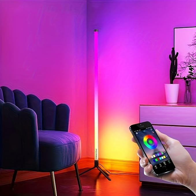 LED Corner Floor Lamp with APP Remote Control RGB Color Changing Lights USB Music Sync Gaming TV Backlight Living Room Bedroom Atmosphere Lamp Multiple Dynamic Modes