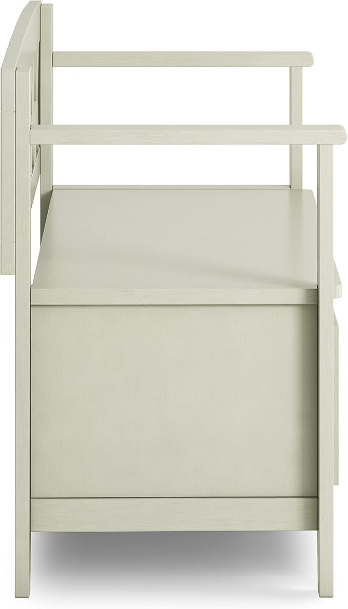 SIMPLIHOME Amherst Entryway Storage Bench - 48 inch Wide Solid Wood Hallway Seat in Antique White, Transitional Bench for Entryway or Living Room with Lift-Up Lid and Spacious Storage