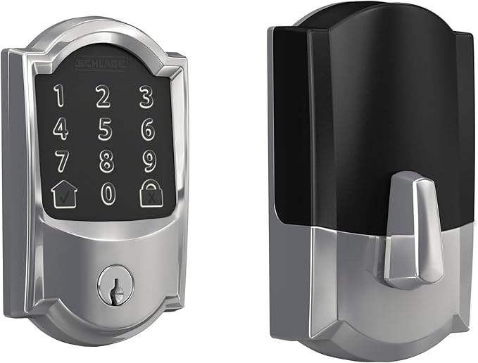 Schlage Encode Smart Wi-Fi Deadbolt Lock with Touchscreen Keypad, Keyless Front Door Entry, App Control, Alexa, Google Home and Airbnb Compatible, Bright Chrome, BE489WB CAM 625
