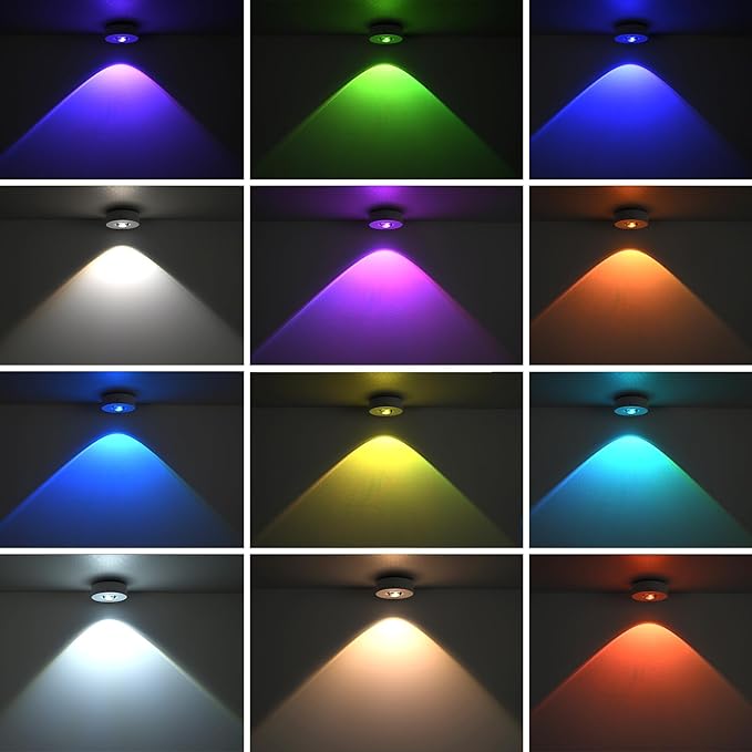 3 Pack Puck Lights LED RGB Dimmable Under Cabinet Lighting with Remote, Battery Operated Magnetic Recessed Lights for Kitchen Closet, Warm, Daylight,Cool White+RGB