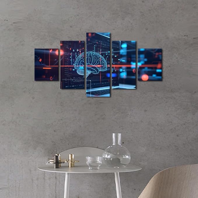 5 Panel Digital Human Brain Canvas Wall Decor for Living Room Neural Network Paintings Wall Decor Artificial Intelligence Wall Posters for Bedroom Decor for Living Room House Decorations 60"Wx32"H