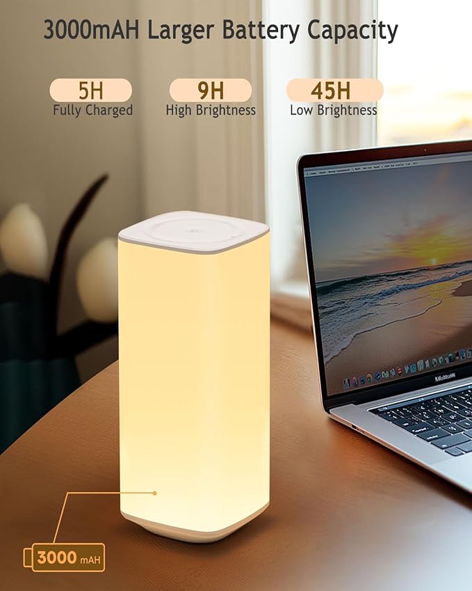 Bedside Table Lamp Touch & Remote 3 Modes & 256 RGB Colors, Touch Night Light for Kids with Warm White Lights Dimmable, Nursery Night Light Timer for Bedroom Living Room Outdoor Camping