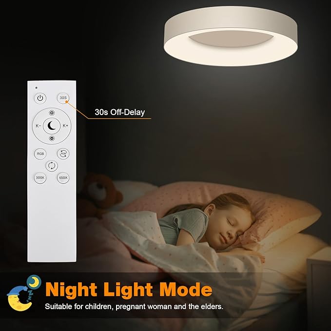 LEZOE 36W 16 Inch RGB Flush Mount LED Ceiling Light Dimmable with Remote Control, 3600lm Color Changing Ceiling Light Fixture, 3000K-6500K Ceiling Lamp for Bedroom Kitchen Hallway Party Living Room